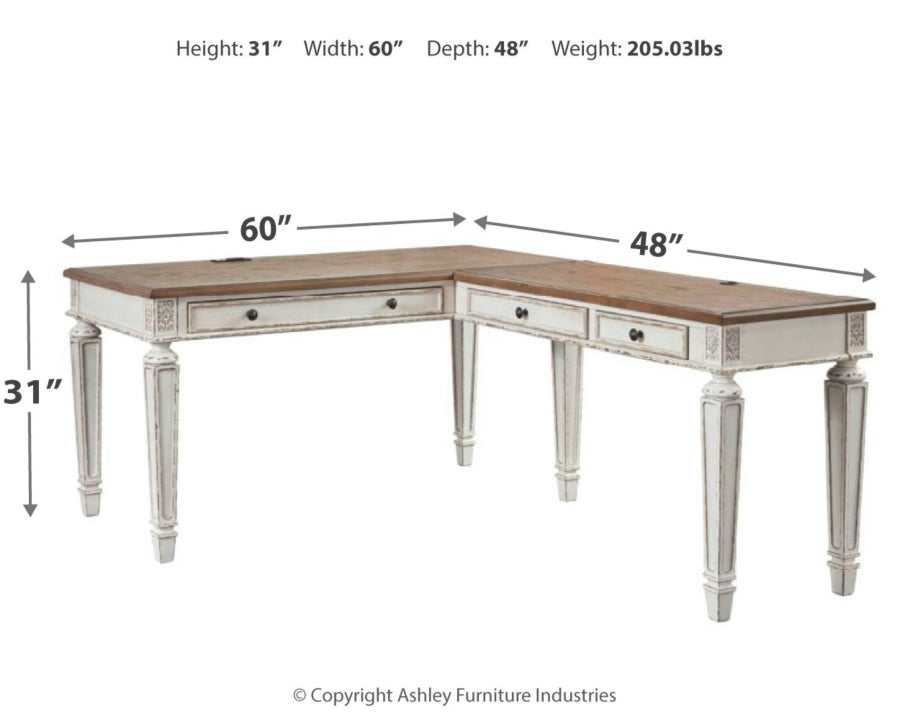 Realyn White & Brown 2pc Home Office L-Shaped Desk (Online Special Price) - Ornate Home