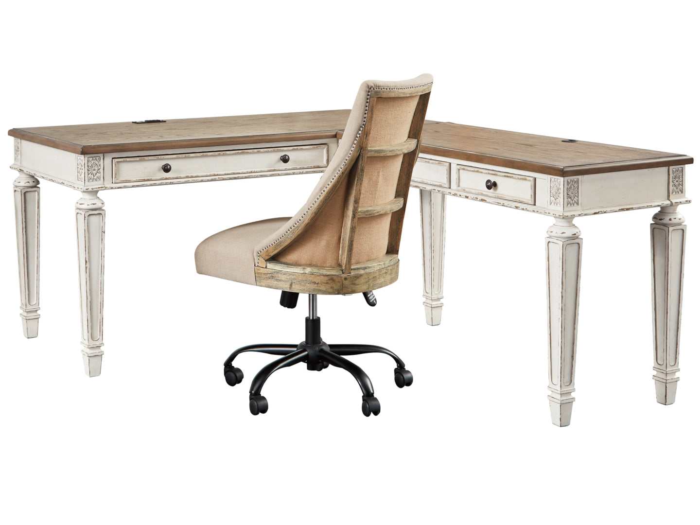 Realyn White & Brown 2pc Home Office L-Shaped Desk (Online Special Price) - Ornate Home