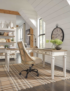 Realyn White & Brown 2pc Home Office L-Shaped Desk - Ornate Home