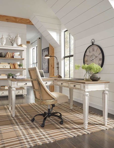 Realyn White & Brown 2pc Home Office L-Shaped Desk - Ornate Home