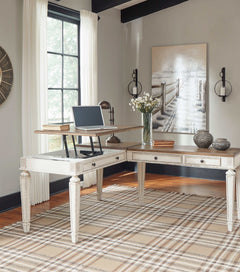 Realyn White/Brown 2pc Home Office L-Shaped Lift Top Desk - Ornate Home