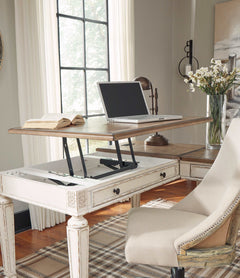 Realyn White/Brown 2pc Home Office L-Shaped Lift Top Desk - Ornate Home