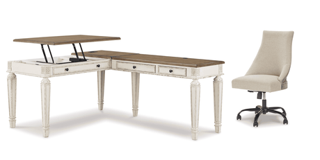 Realyn White/Brown 2pc Home Office L-Shaped Lift Top Desk - Ornate Home