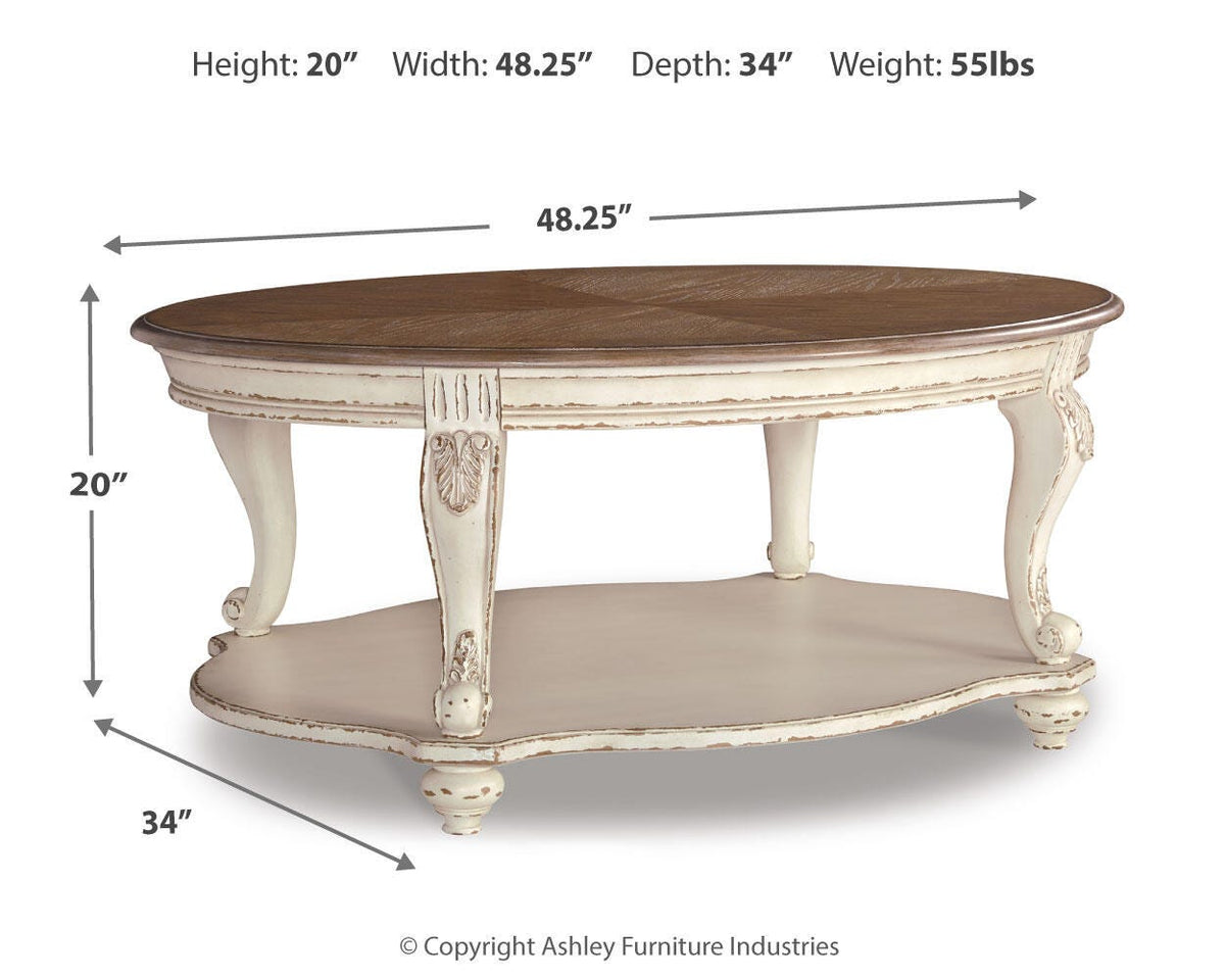 Realyn White/Brown Coffee Table, 2 End Tables and Console Table - Ornate Home