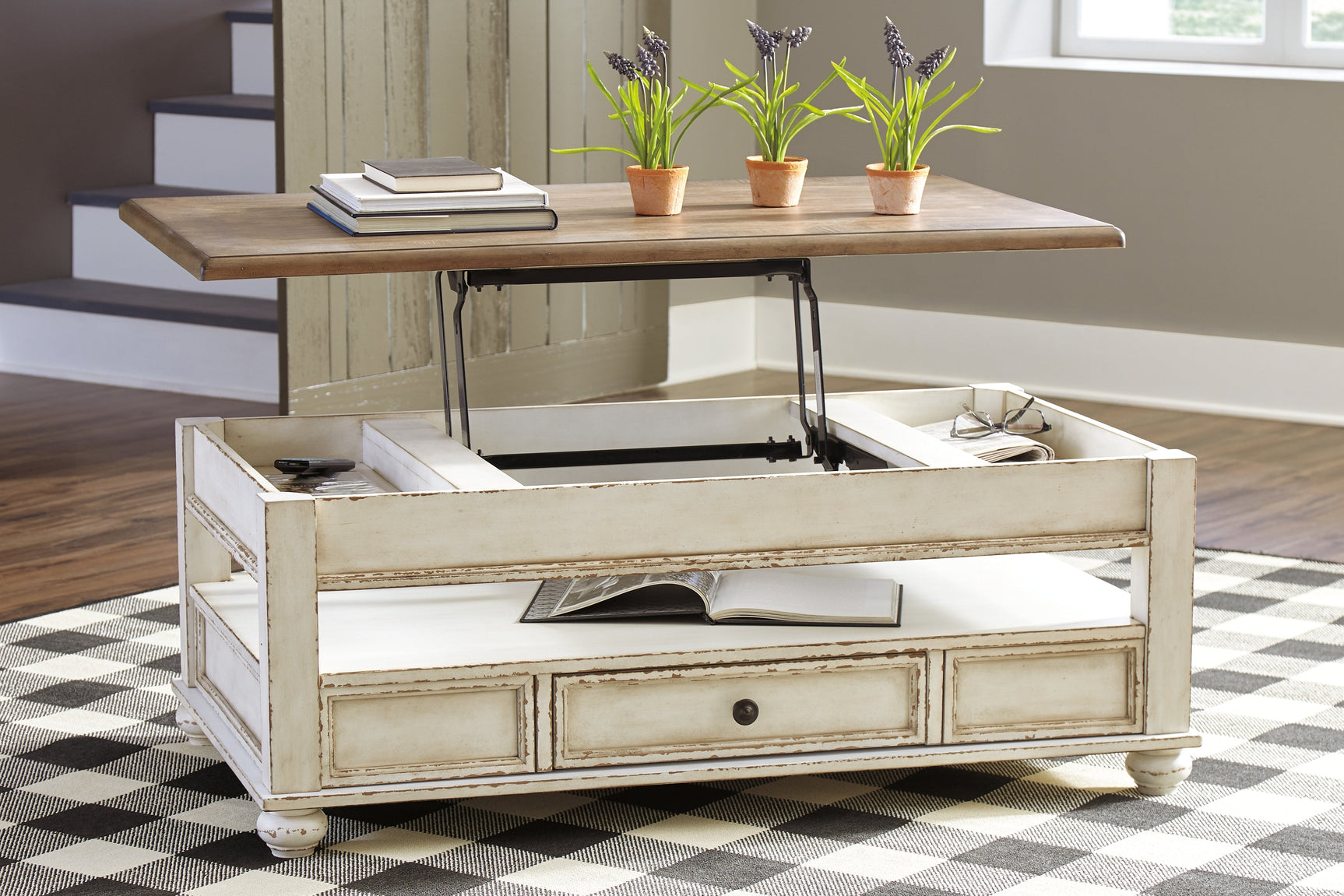 Realyn White/Brown Coffee Table with Lift Top (Online Special Price) - Ornate Home