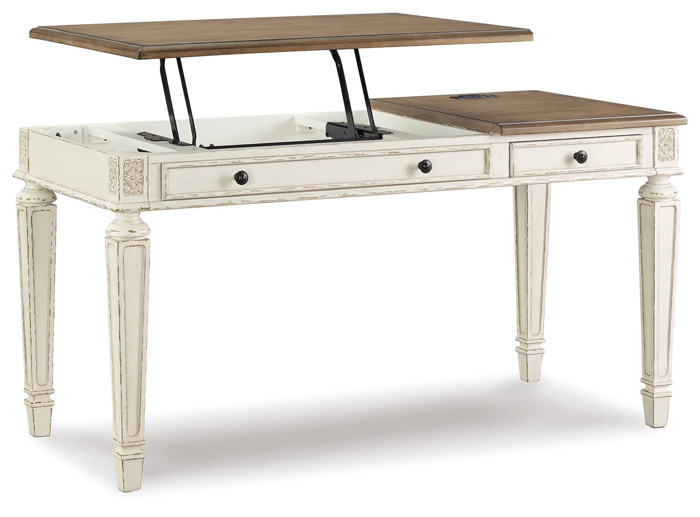 Realyn White/Brown Home Office Lift Top Desk (Online Special Price) - Ornate Home