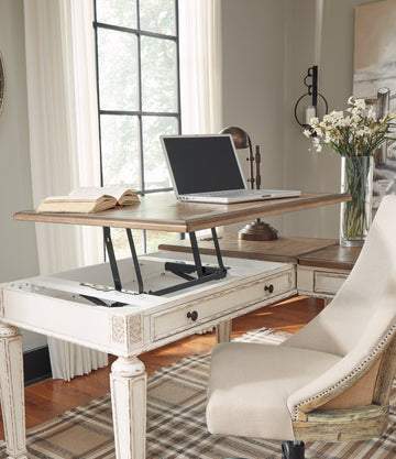 Realyn White/Brown Home Office Lift Top Desk - Ornate Home