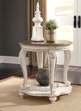 Realyn White & Brown Round End Table (Online Special Price) - Ornate Home