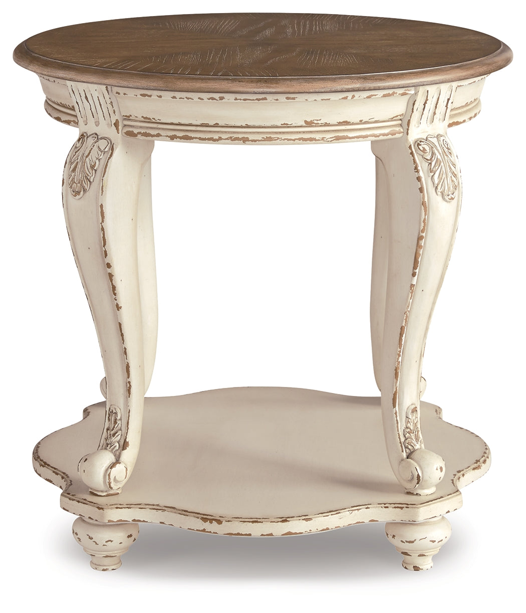 Realyn White & Brown Round End Table (Online Special Price) - Ornate Home