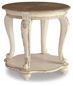 Realyn White & Brown Round End Table - Ornate Home