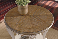 Realyn White & Brown Round End Table - Ornate Home