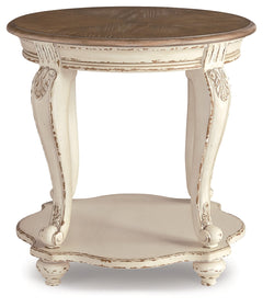 Realyn White & Brown Round End Table - Ornate Home