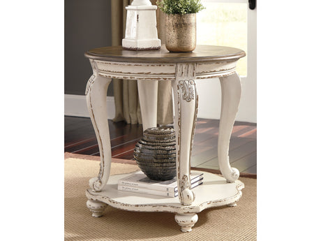 Realyn White & Brown Round End Table - Ornate Home