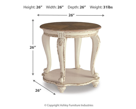 Realyn White & Brown Round End Table - Ornate Home
