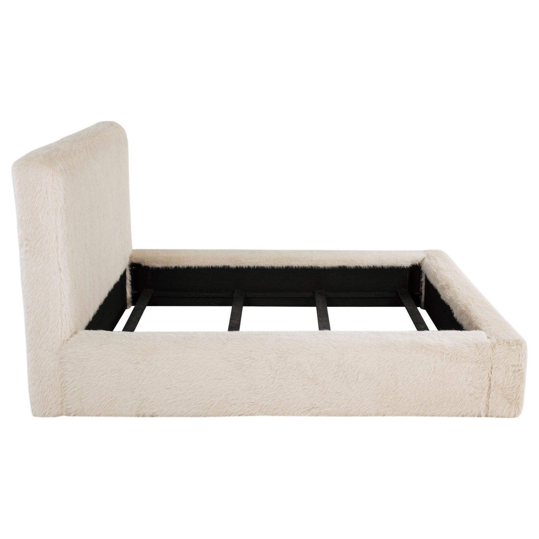 Rebecca Cream Faux Fur Upholstered California King Bed - Ornate Home