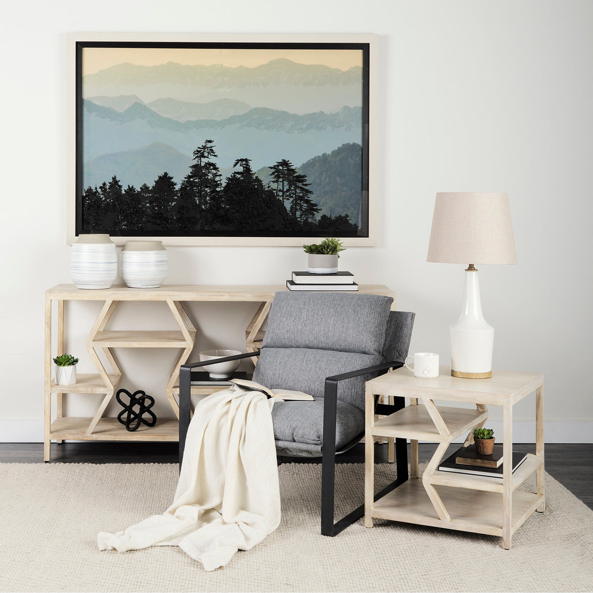 Rebecca White Crackled Ceramic Base Wood Accent Table Lamp