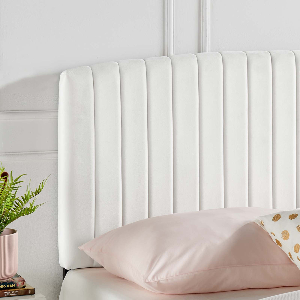 Rebecca White Performance Velvet Twin Headboard - Ornate Home