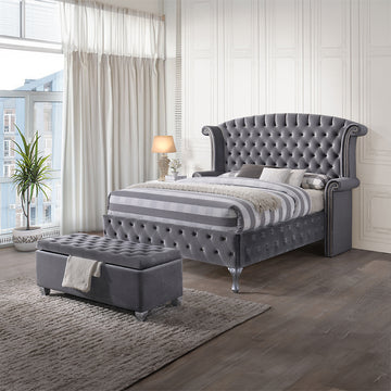 Rebekah Gray Velvet Storage Bench - Ornate Home