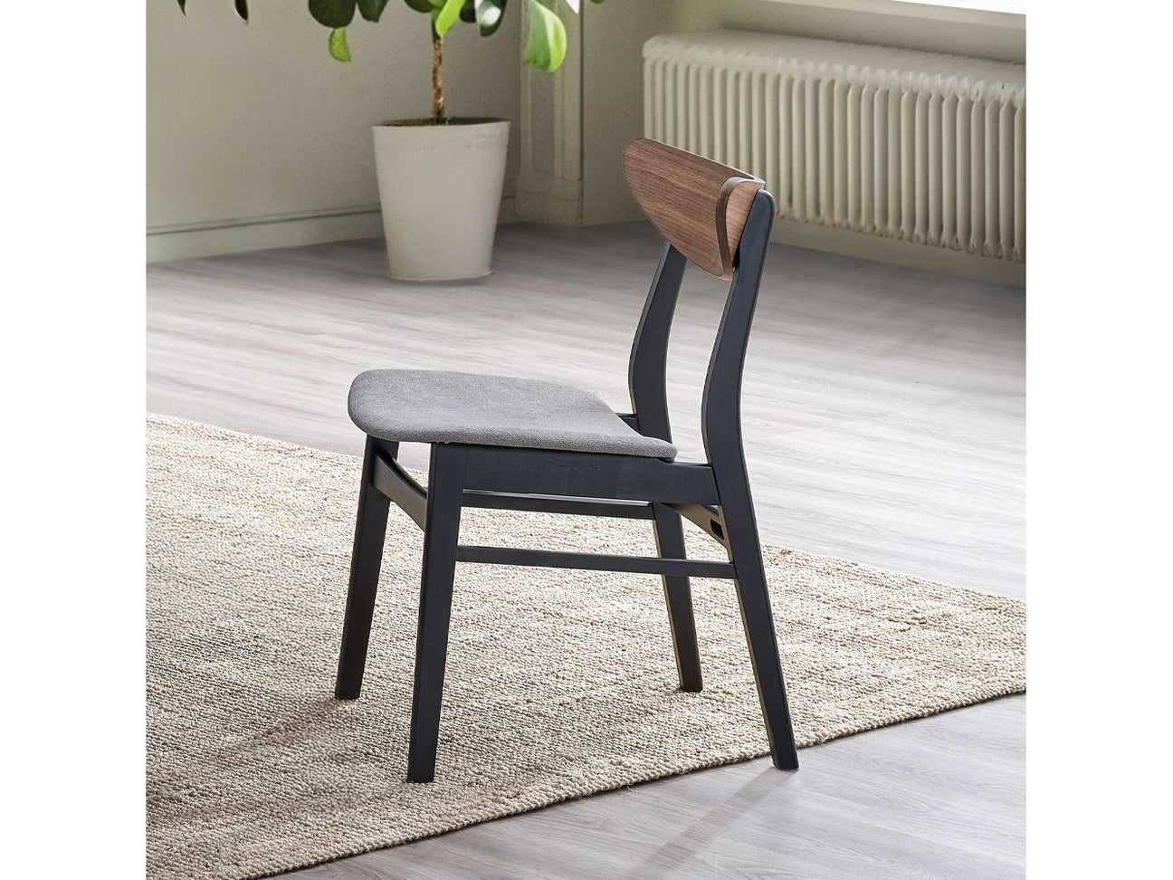 Rebi Gray Linen & Walnut & Black Side Chair (Set of 2) - Ornate Home