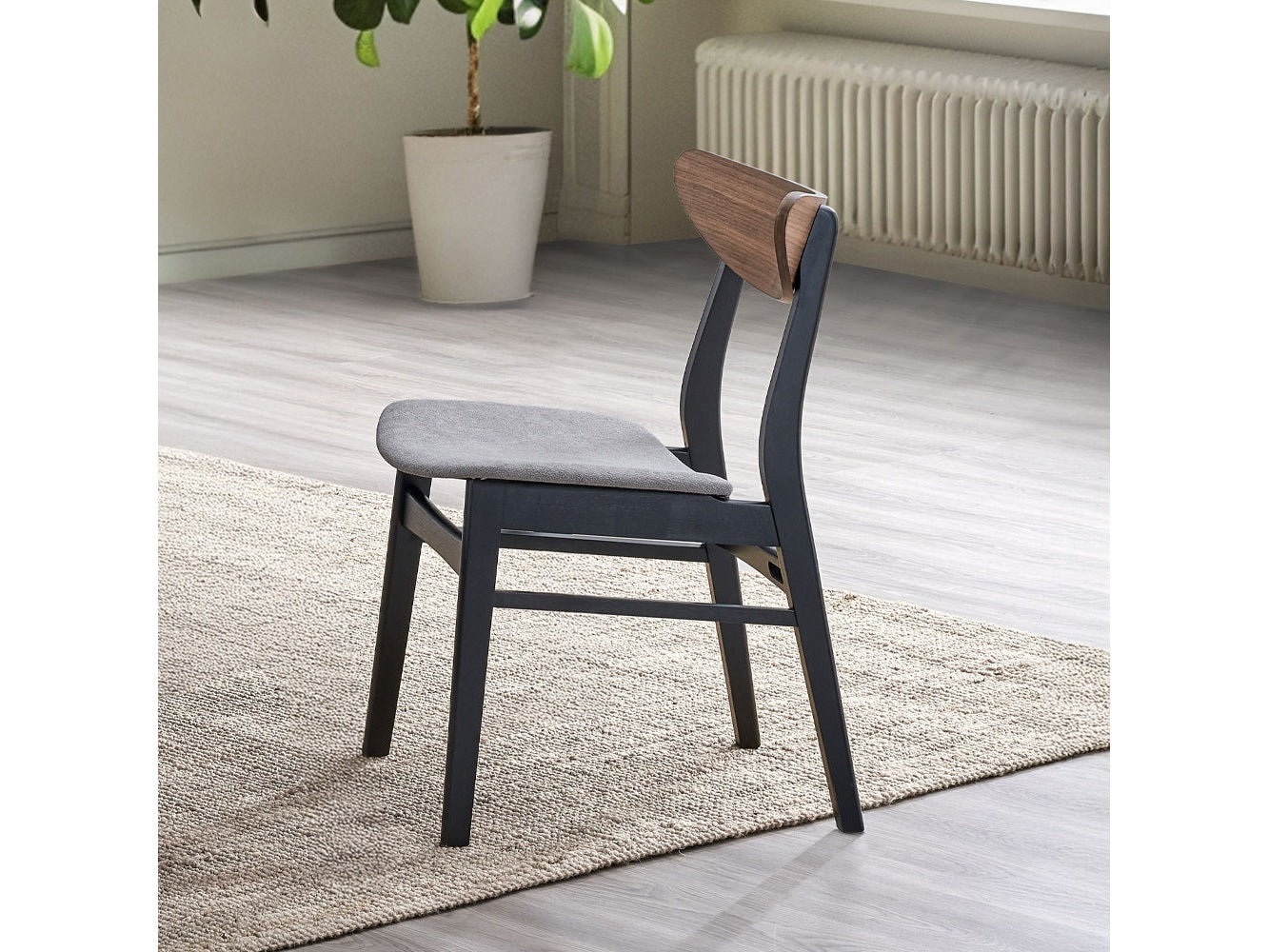 Rebi Gray Linen & Walnut & Black Side Chair (Set of 2) - Ornate Home