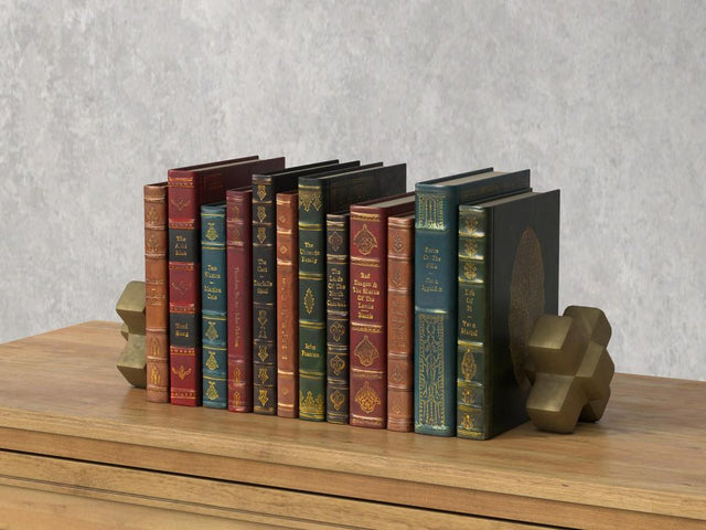 Rebound Brown Leather Books Assorted (Set of 12) - Ornate Home