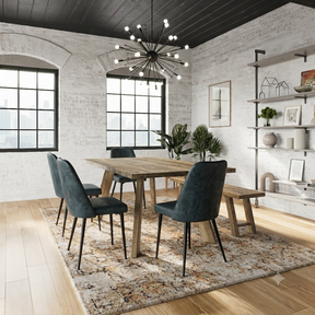Reclamation Blueberry/Brown Dining Table w/ 4 Maddox Chairs, Bench - Ornate Home