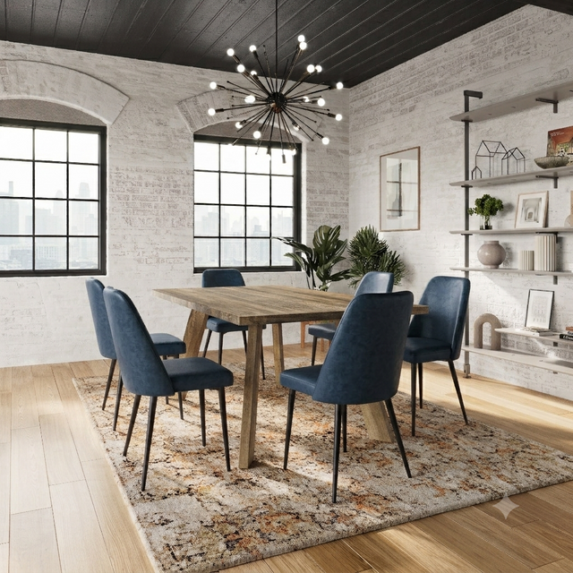 Reclamation Blueberry/Brown Dining Table w/ 4 Maddox Chairs - Ornate Home