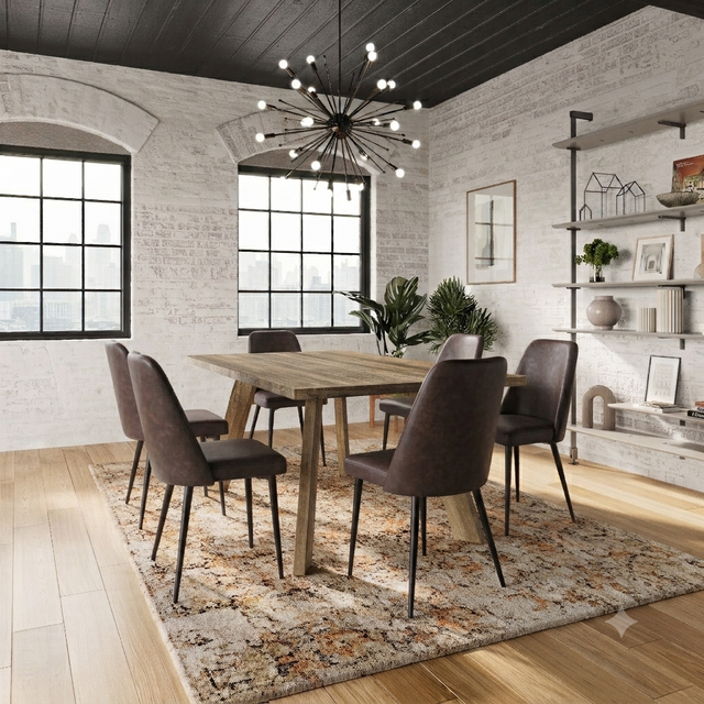 Reclamation Dark Brown/Brown Dining Table w/ 4 Maddox Chairs - Ornate Home