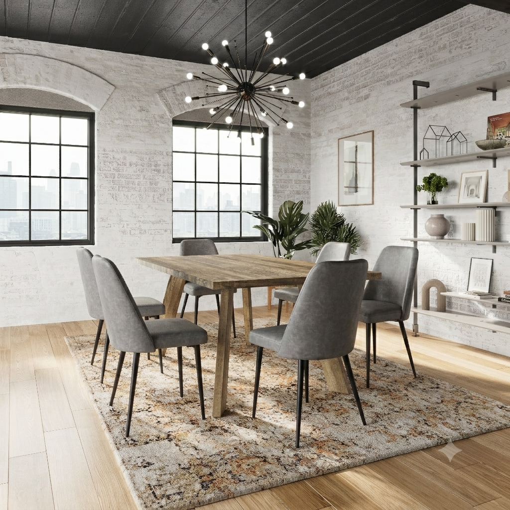 Reclamation Grey/Brown Dining Table w/ 6 Maddox Chairs - Ornate Home