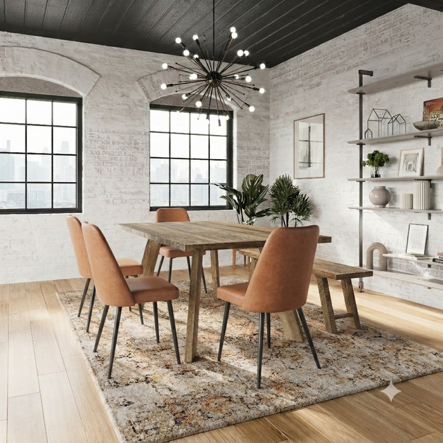 Reclamation Light Brown/Brown Dining Table w/ 4 Maddox Chairs, Bench - Ornate Home