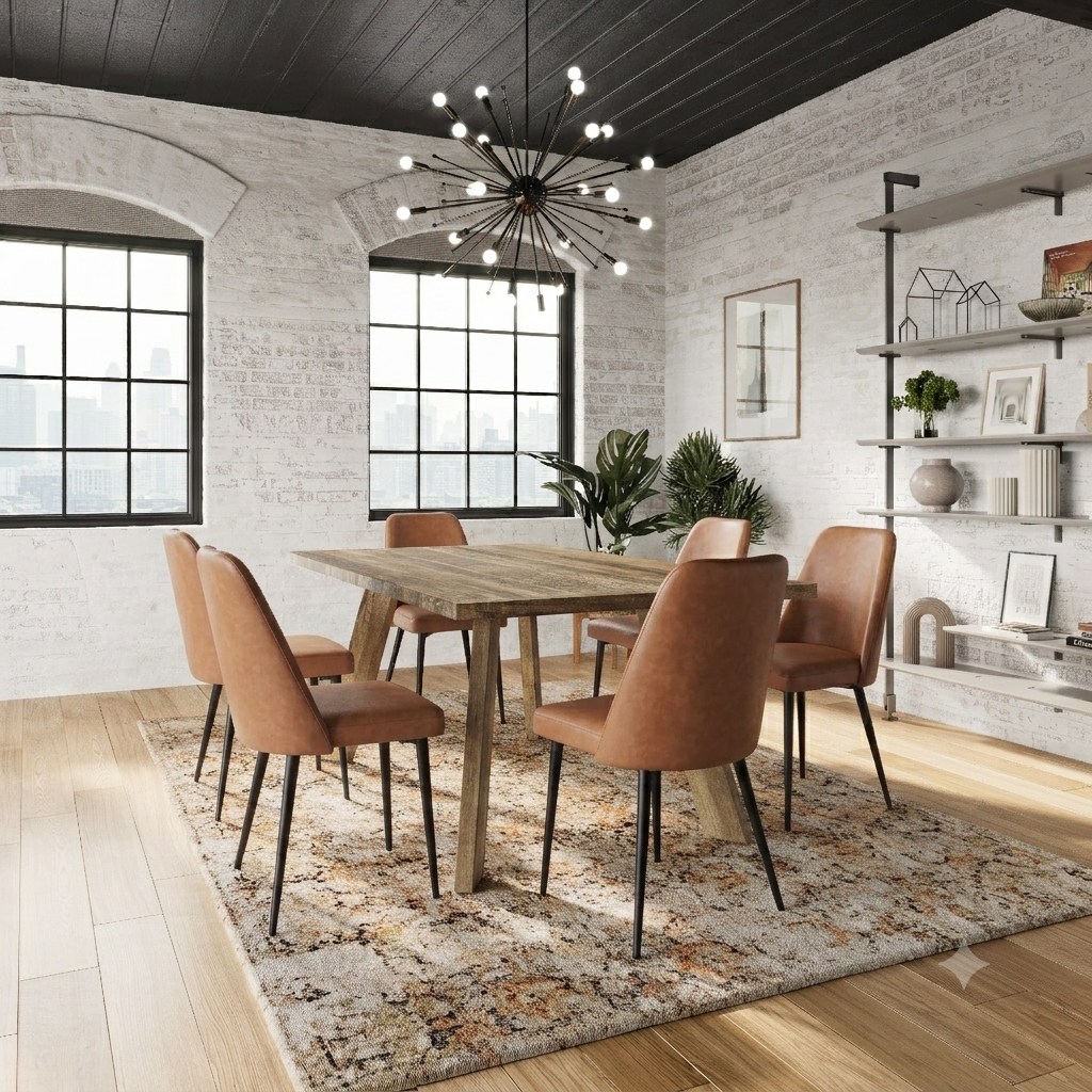 Reclamation Light Brown/Brown Dining Table w/ 6 Maddox Chairs - Ornate Home