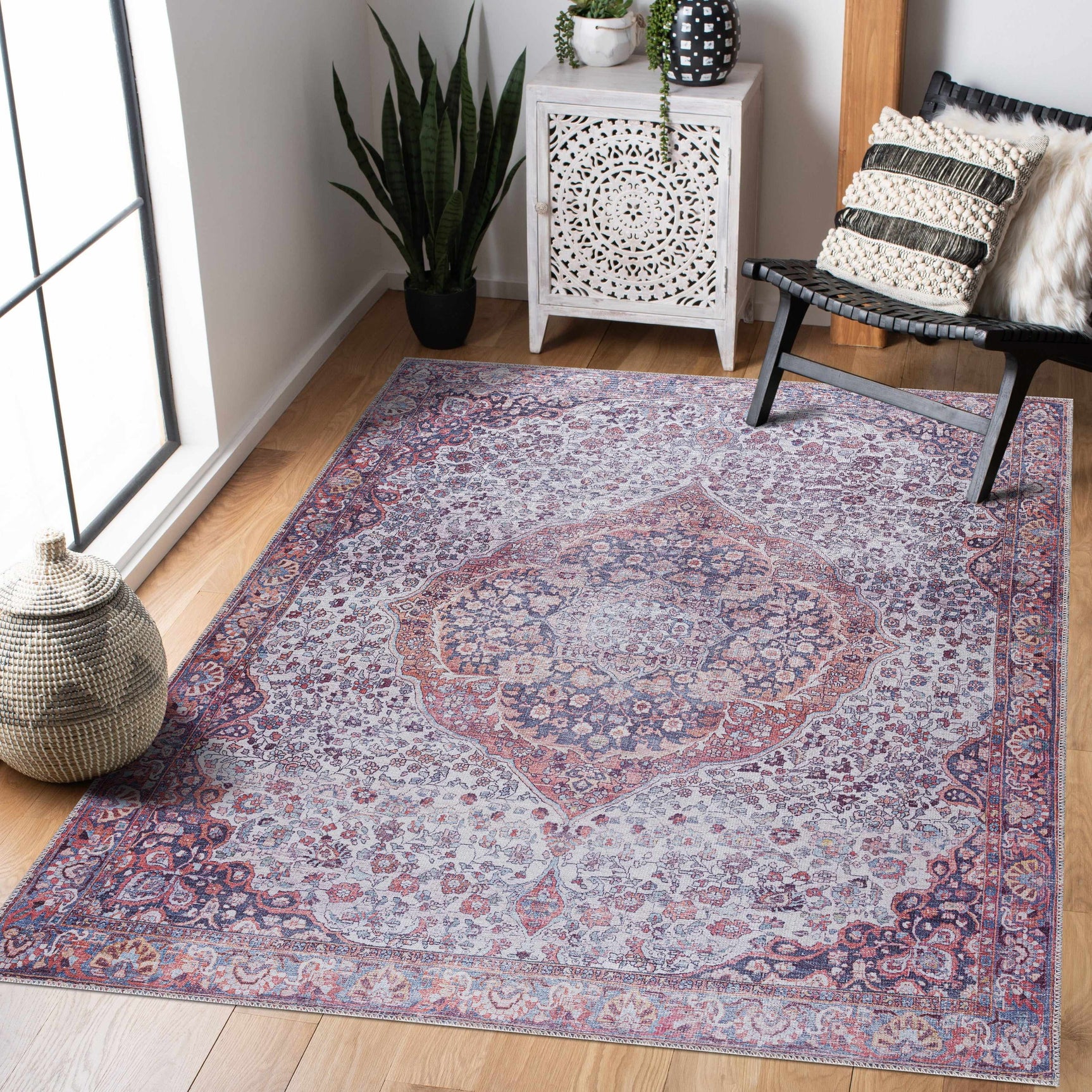 Red Cael Tumble Dry Washable Rug - Clearance - Ornate Home