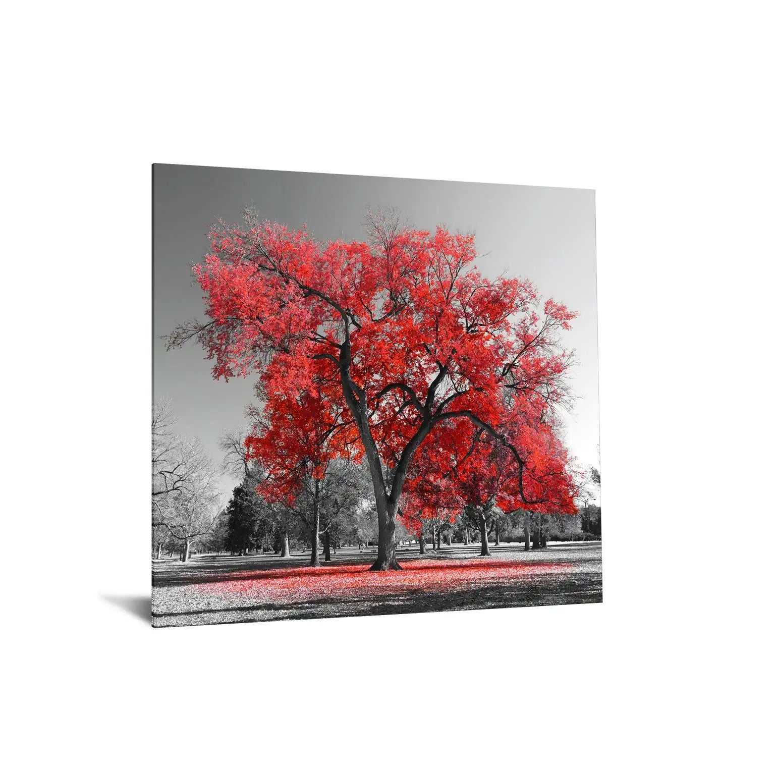Red Tree Tempered Glass w / Foil Wall Art - Ornate Home