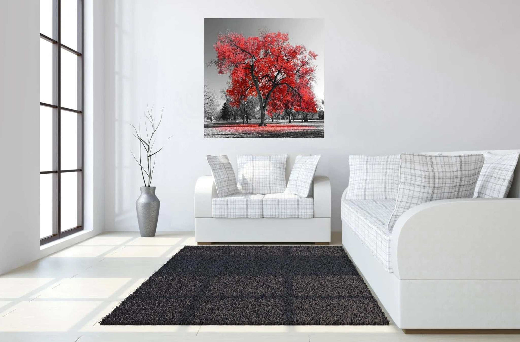 Red Tree Tempered Glass w / Foil Wall Art - Ornate Home