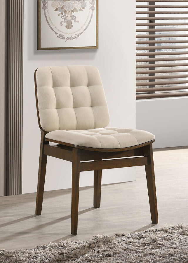 Redbridge Cream/Walnut Velvet Upholstered Side Chair (Set of 2) - Ornate Home