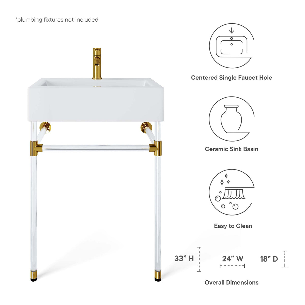 Redeem Clear/White 24" Acrylic Wall-Mount Bathroom Vanity - Ornate Home