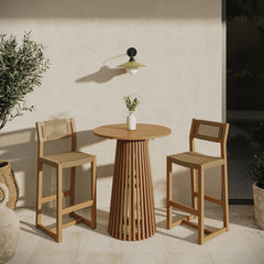 Reed Natural 3-Piece Outdoor Patio Teak Wood Bar Set - Ornate Home