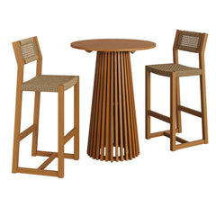 Reed Natural 3-Piece Outdoor Patio Teak Wood Bar Set - Ornate Home