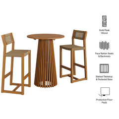Reed Natural 3-Piece Outdoor Patio Teak Wood Bar Set - Ornate Home
