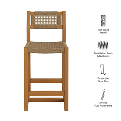 Reed Natural 40 Inch Outdoor Patio Outdoor Teak Wood Counter Stool - Ornate Home
