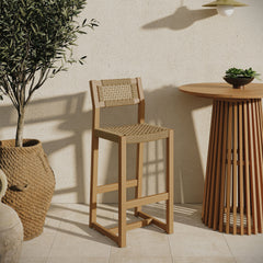 Reed Natural 44 Inch Outdoor Patio Outdoor Teak Wood Rattan Bar Stool - Ornate Home