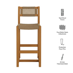 Reed Natural 44 Inch Outdoor Patio Outdoor Teak Wood Rattan Bar Stool - Ornate Home