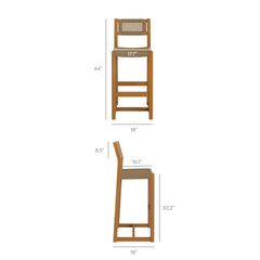 Reed Natural 44 Inch Outdoor Patio Outdoor Teak Wood Rattan Bar Stool - Ornate Home