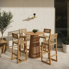 Reed Natural 5-Piece Outdoor Patio Teak Wood Bar Set - Ornate Home