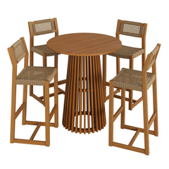 Reed Natural 5-Piece Outdoor Patio Teak Wood Bar Set - Ornate Home