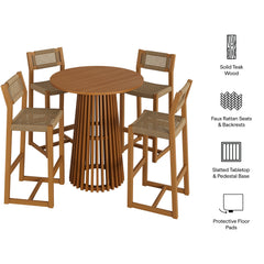 Reed Natural 5-Piece Outdoor Patio Teak Wood Bar Set - Ornate Home