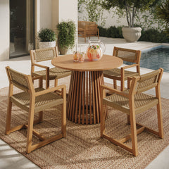 Reed Natural 5-Piece Outdoor Patio Teak Wood Dining Set - 77.4x77.4" - Ornate Home