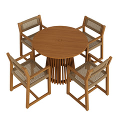 Reed Natural 5-Piece Outdoor Patio Teak Wood Dining Set - 77.4x77.4" - Ornate Home