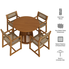 Reed Natural 5-Piece Outdoor Patio Teak Wood Dining Set - 77.4x77.4" - Ornate Home