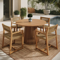 Reed Natural 5-Piece Outdoor Patio Teak Wood Dining Set - 85.2x85.2" - Ornate Home